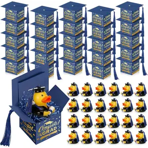 TaoBary 24 Set Graduation Ducks and Grad Cap Boxes 2026 Graduation Decorations Party Favors Gifts Graduations Cap Candy Box with Tassel Rubber Duck for Grad Party Supplies(Blue)