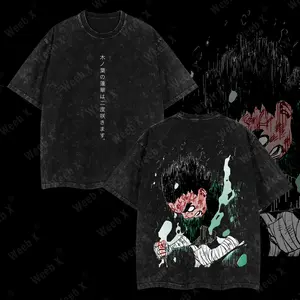 Weeb X - Rock Lee - Naruto Anime Double Printed Vintage Washed Tee Unisex Oversize Anime Manga Washed Heavyweight Cotton T-shirt, Gift For Anime Fan, Anime Lover