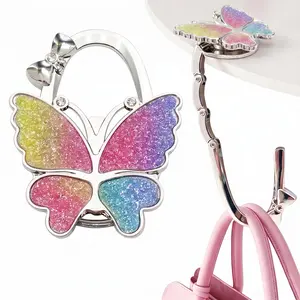 Foldable Handbag Hanger Cute Butterfly Design Purse Hook for Table Portable Bag Holder Desk Hook for Purse Handbag Backpack Gift for Women Girls
