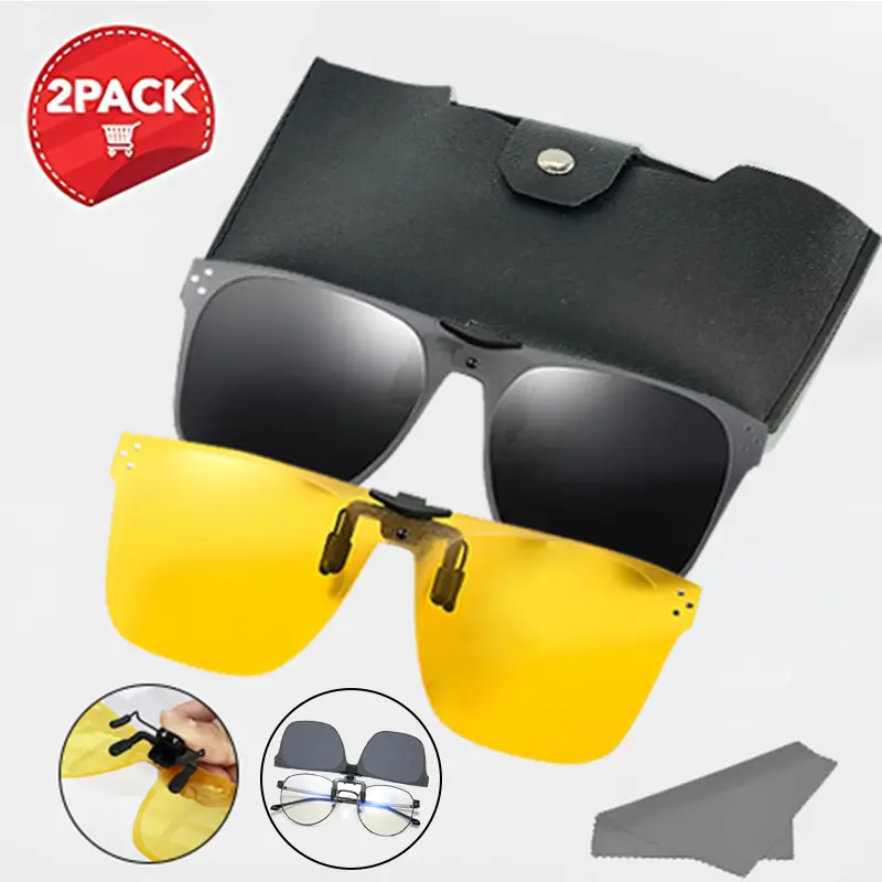 【TikTokShopSummerSale】Clip on Flip Up Anti-glare glasses,Fit Over Glasses  Polarized Sunglasses for Women Men, Unisex, Night Vision,Driving,outdoor, Metal Clip Rimless, UV 400 Blocker, To Wear Over Prescription Glasses