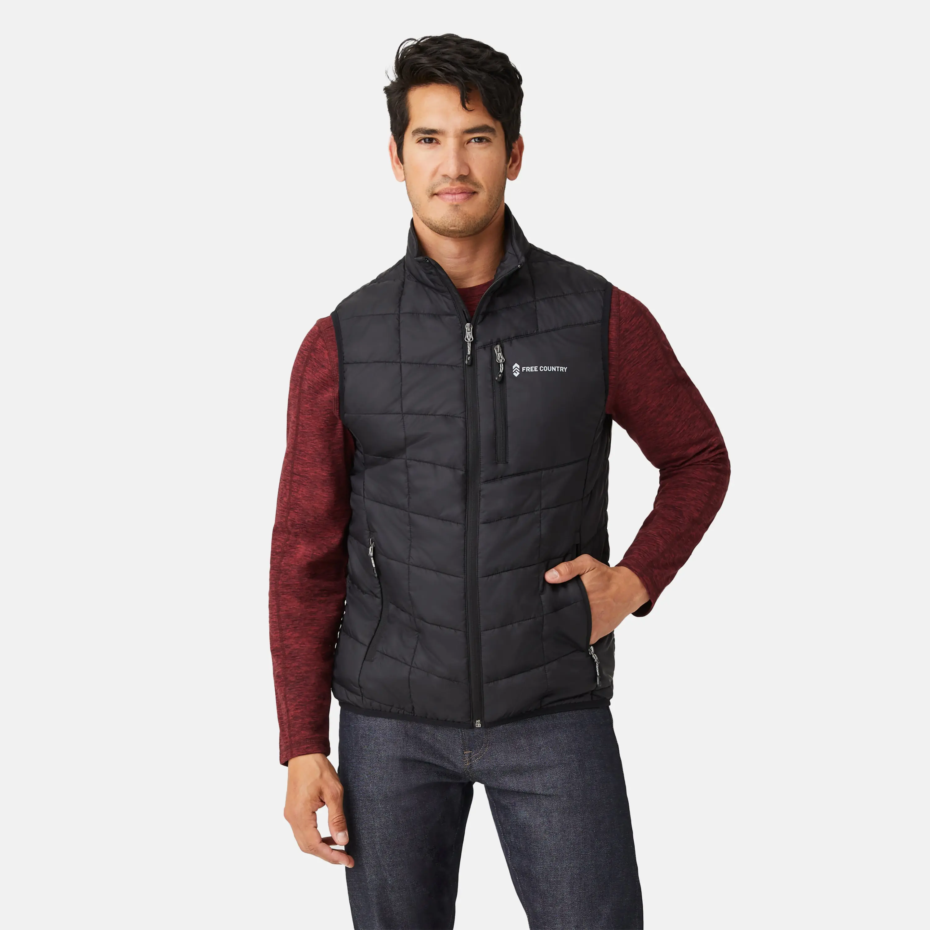 FREE COUNTRY Men's Stimson Puffer Vest - Casual Plain Sleeveless Menswear, Lightweight Recycled Poly-Fill Warm Layering Clothes for Hiking/Light Outdoor, Zip Closure, Nylon Shell