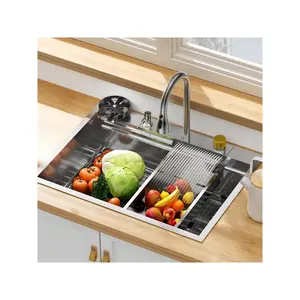 Silver   Kitchen Sink, 30 Inch Brushed Nickel Waterfall Kitchen Sink Set, 304 Stainless Steel Single Bowl Family And Bar Sinks With Full Accessories Halloween Decorations Halloween Costumes Autumn De