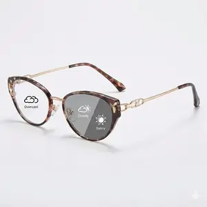 Lyrasses 2.0 Cat Eye Glasses Women Tortoiseshell Photochromic Sunglasses Anti Blue Light UV400 Ultra Light Fashion Eyewear Work Daily Party Christmas Gift
