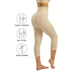 High-Waist Sculpting Capri Leggings – Butt Lift & Tummy Control – Breathable Stretch Fabric for Everyday Comfort – Tights/Jeggings – Curvy Fit – Beige