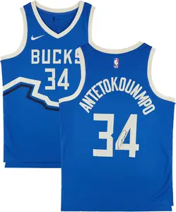 Giannis Antetokounmpo Milwaukee Bucks Autographed Nike 2024-24 Blue City Edition Swingman Jersey - Fanatics Authentic Certified