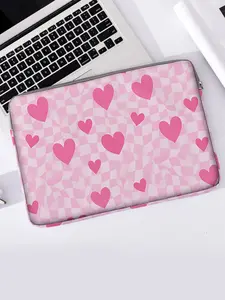 Heart Pattern Printed Notebook Bag, Soft Laptop Sleeve, Tablet Case, Zipper Storage Pouch, Casual Style, All Seasons, Valentine's Day Gift, Durable Cover