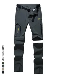 Men's Zipper Design Pocket Waterproof & Windproof Outdoor Pants, Regular Fit Casual Detachable Leg Comfy Trousers for Outdoor Activities, Men's Bottoms for All Seasons