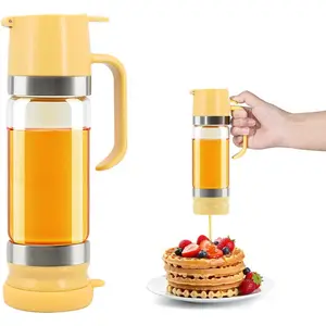Glass Honey Dispenser No-Drip with Handle 12 oz Maple Syrup Jar Dispenser for Coffee, Pancakes & Waffles Elegant Glass Syrup Container for Easy Pouring Honey Jar for Kitchen & Breakfast Table