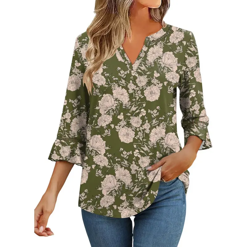 F-green White Floral