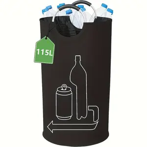 115L Extra Large Capacity Storage & Trash Can, Foldable and Reusable Indoor Recycling Container with Practical EVA Hooks, Suitable for Dirty Clothes, Storage and Multi-Functional Cylindrical Recycling Container