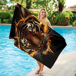 1Pc absorbent and quick-drying beach towel, large size with a fierce tiger design, perfect for summer, a great holiday gift, and ideal for beach surfing, swimming, and fitness.