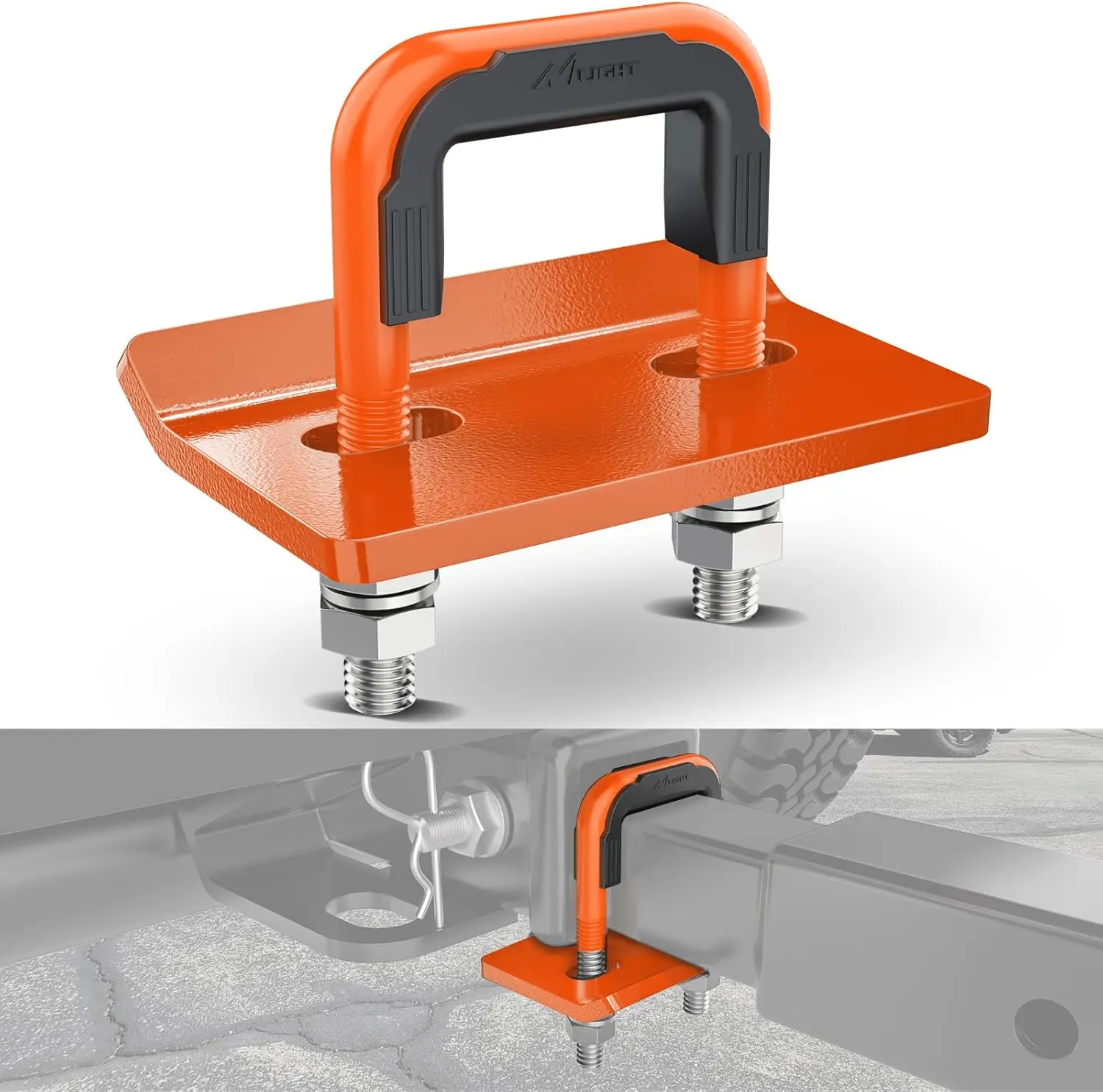 Nilight 2-Inch Trailer Hitch Tightener - 1pc Heavy-Duty Solid Steel Tow Hook with Rubber Tube, Orange U-Bolt, Glossy Coating Plate, Electrophoresis Anti-Rust Protection, Easy to Install for Towing, Off-Road Vehicles