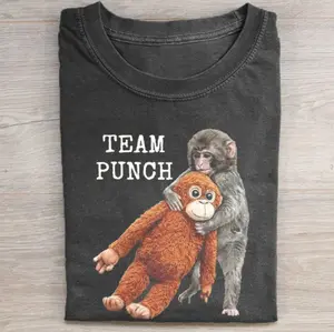 Monkey Punch Graphic Shirt, Viral Baby Monkey Holding Plush Toy Tee, Trendy T-Shirt, Mothers Day Tee, Animal Lover Mother Gift