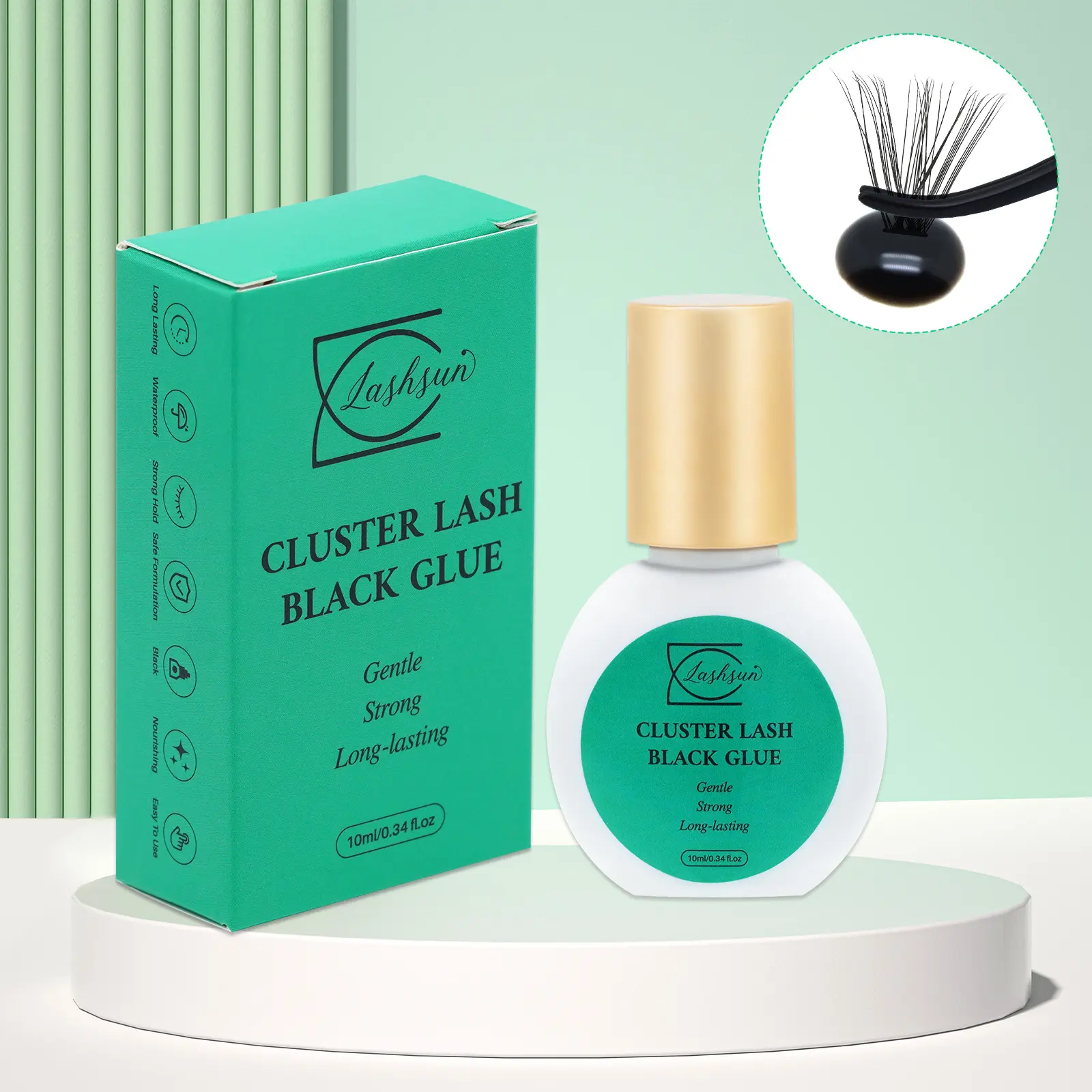 10ml Cluster Lash Black Glue, Cluster Lashes Glue, 3s Fast Drying Strong Hold Long Lasting for 2 Weeks, Black Eyelash Clusters Glue for DlY Lash Extensions, Waterproof&No Irritation Eyelash Adhesive for Home