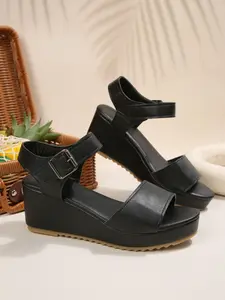 Women's Summer Fashion Platform Wedge Sandals, Plain PU Leather Upper, Rubber Sole, Comfortable High Heel Shoes, Versatile Slip-On Design, Casual Platform Sandals
