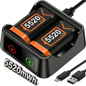 2 x 5520mWh Xbox Controller Battery Pack for Xbox Series X|S/Xbox One S/X/Elite, Xbox One Rechargeable Battery Pack with Fast Charger Station for Xbox Wireless Controller