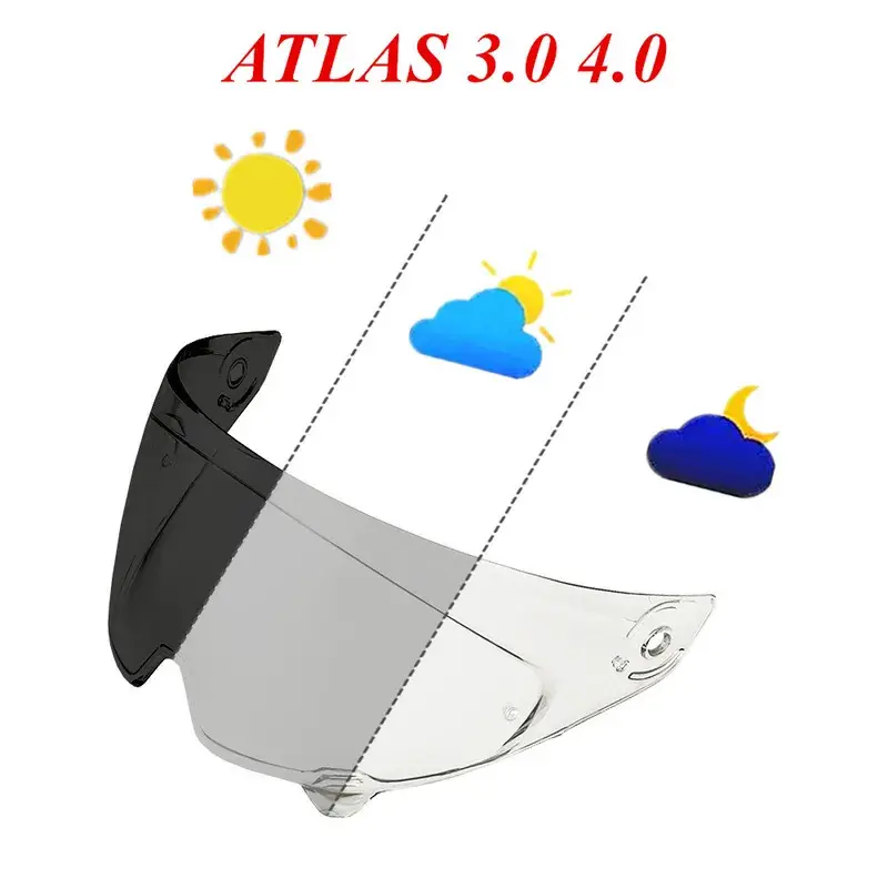 RUROC Atlas 3.0 Photochromic Motorcycle Helmet Visor - Polycarbonate Replacement Lens with Anti-UV, Anti-Scratch Treatment, High Flexibility, Silver Red Plating for Atlas 3.0/4.0 Riding Helmets