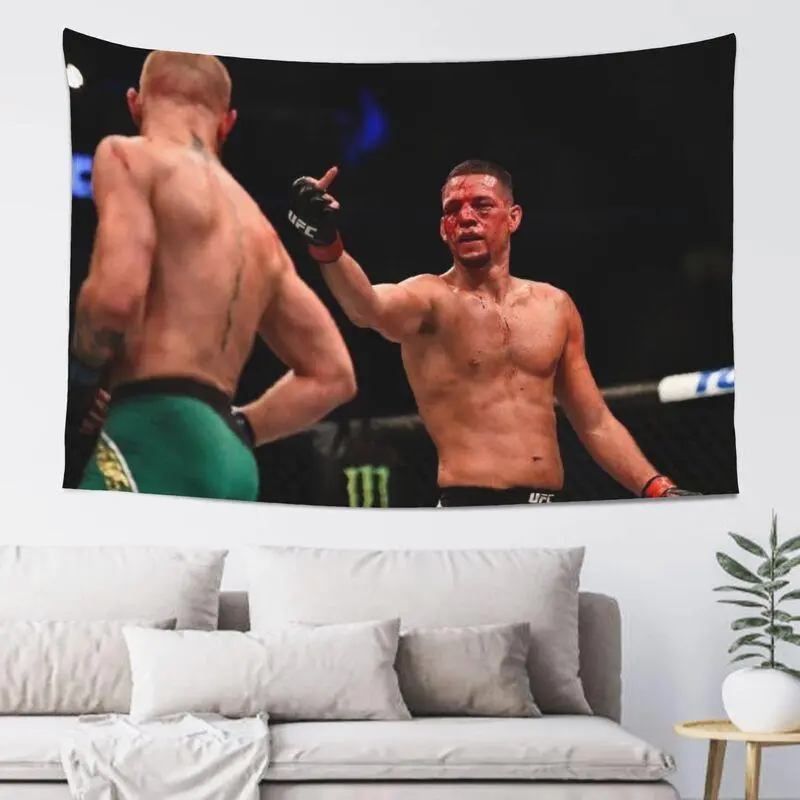 Nate Diaz Combat Heroes Tapestry  - Vibrant Wall Hanging Featuring Famous Martial Arts Icons, Great for Boxing, MMA, and Wrestling Enthusiasts Home Bedroom Decor Ufc，bedroom decor cool stuff for room leopard room decor anime room decor tapestry