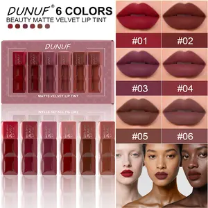 DUNUF modest mauve 6 PCS Matte Velvet Lip Tint Set - Viral Transfer-Proof Long-Lasting Lip Stain Kit, High Pigment Red, Brown & Nude Shades for All Skin Tones, TikTok Must-Have Makeup holiday