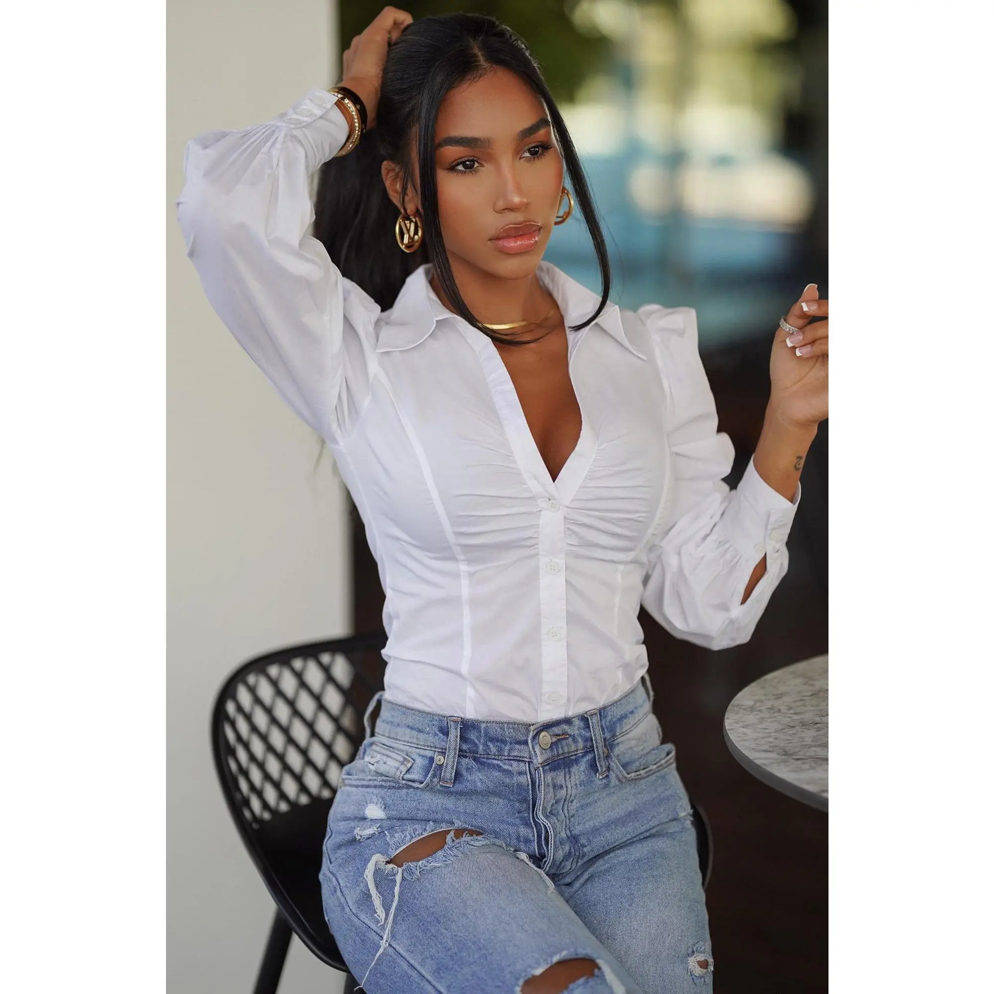 Cashin' Out Poplin Bodysuit - White