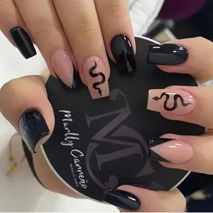 Snake Pattern Fake Nails with Nail File & Tape, 24pcs/set Ballerina Shaped Press on Nails for Women & Girls DIY Nail Art, Elegant Stick on Nails Kit, Nail Decoration, Decorative Nails, Nail Accessories