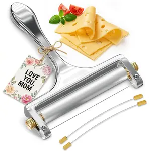 Cheese Slicer Wire - Sharp & Strong Stainless Steel Cheese Cutter Handheld with 2 Extra Wires, Slice Tickness Adjuster, Comfortable Handle & Dishwasher Safe, for Mozzarella, Cheddar & Gruyere Slicing