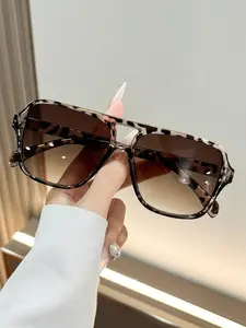 Unisex Vintage Trendy Leopard Pattern Glasses, Retro Y2K Style Large Frames Glasses for Everyday Use, Fashion Accessories for Outdoor Activities