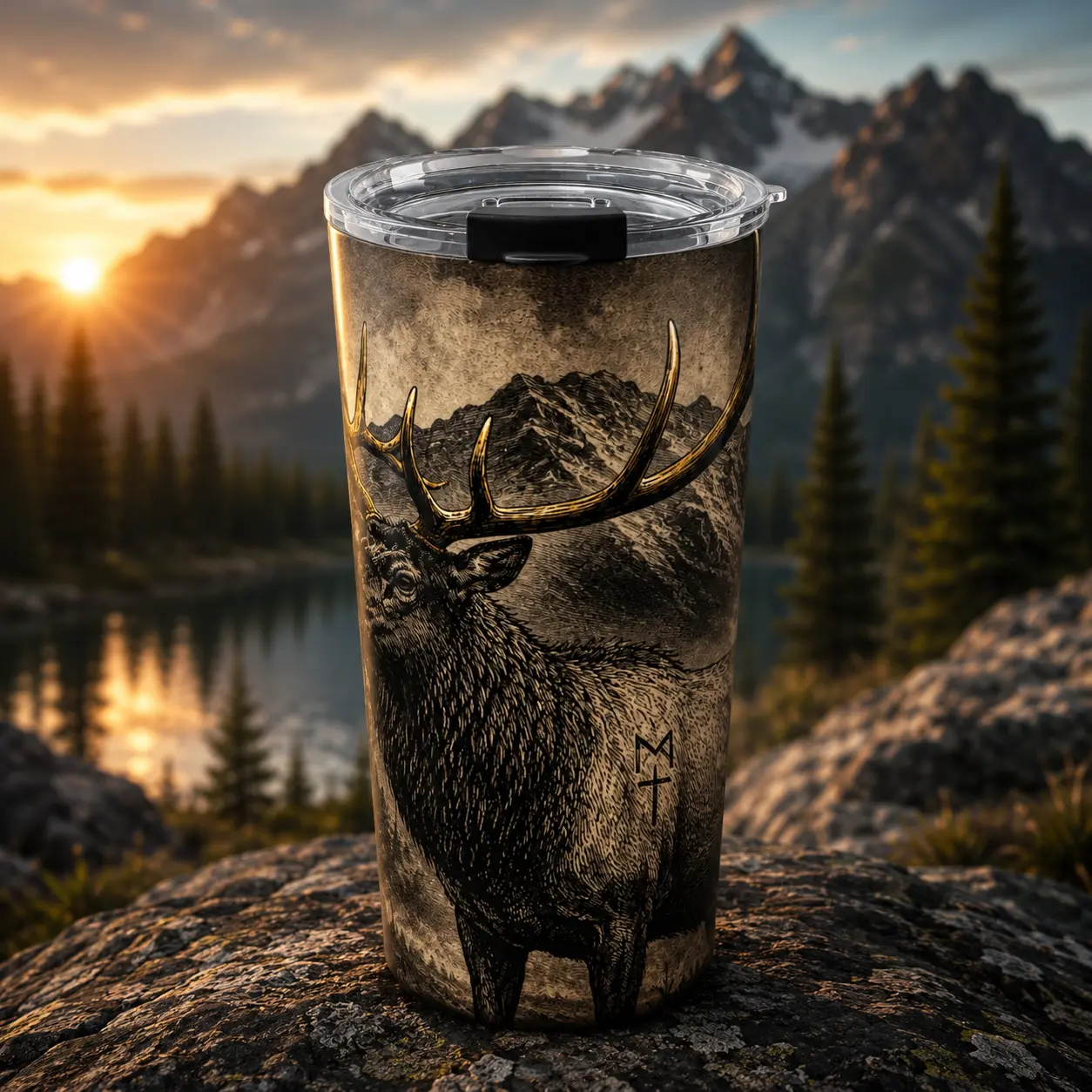 Montana Elk Tumbler 20oz | Stainless Steel Insulated Travel Mug | Wildlife Coffee Cup | Hunting Gift | Mountain Adventure Tumbler | Double Wall Vacuum Insulated | Hot & Cold Cup | Ravenmark Supply Co