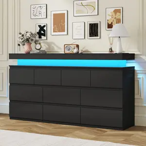 10-Drawer Modern Dresser Cabinet - LED Lighted, Charging Station, Wide Storage Chest for Bedroom, Living Room Organization, Drawer Dresser Cabinet, Led Lighted Drawer