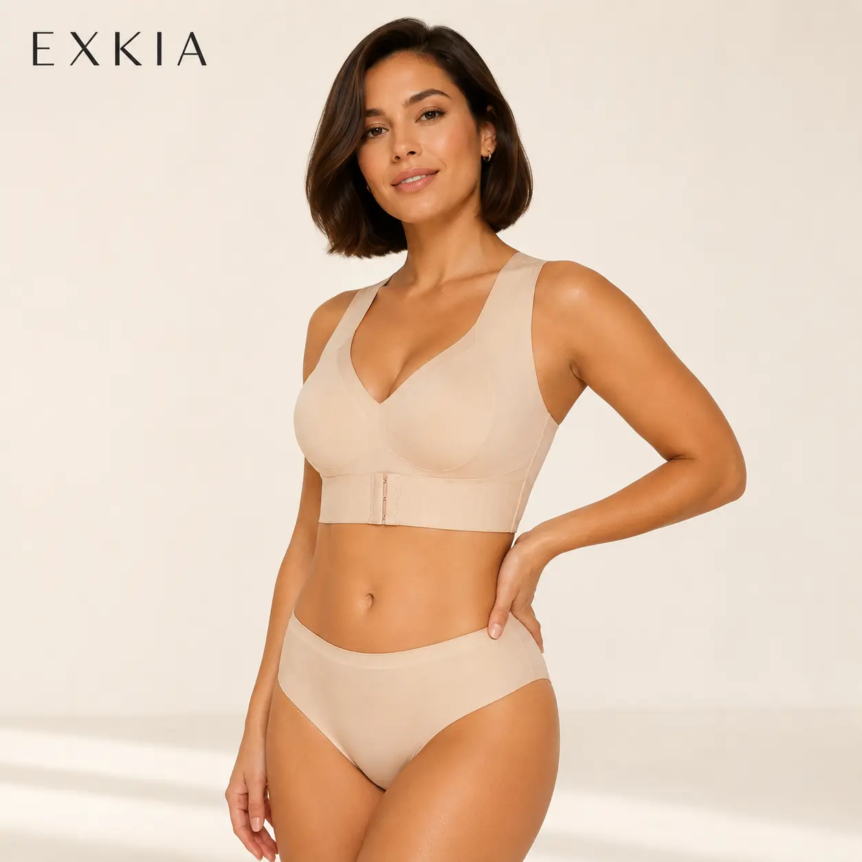 【Postural correction】Women’s Beige Wireless Bra, Soft Breathable Non-removable Moulded Cups, Yoga Fitness Sportswear for Gym & Daily Training Breathable Comfy Bra Posture Shaping Bra
