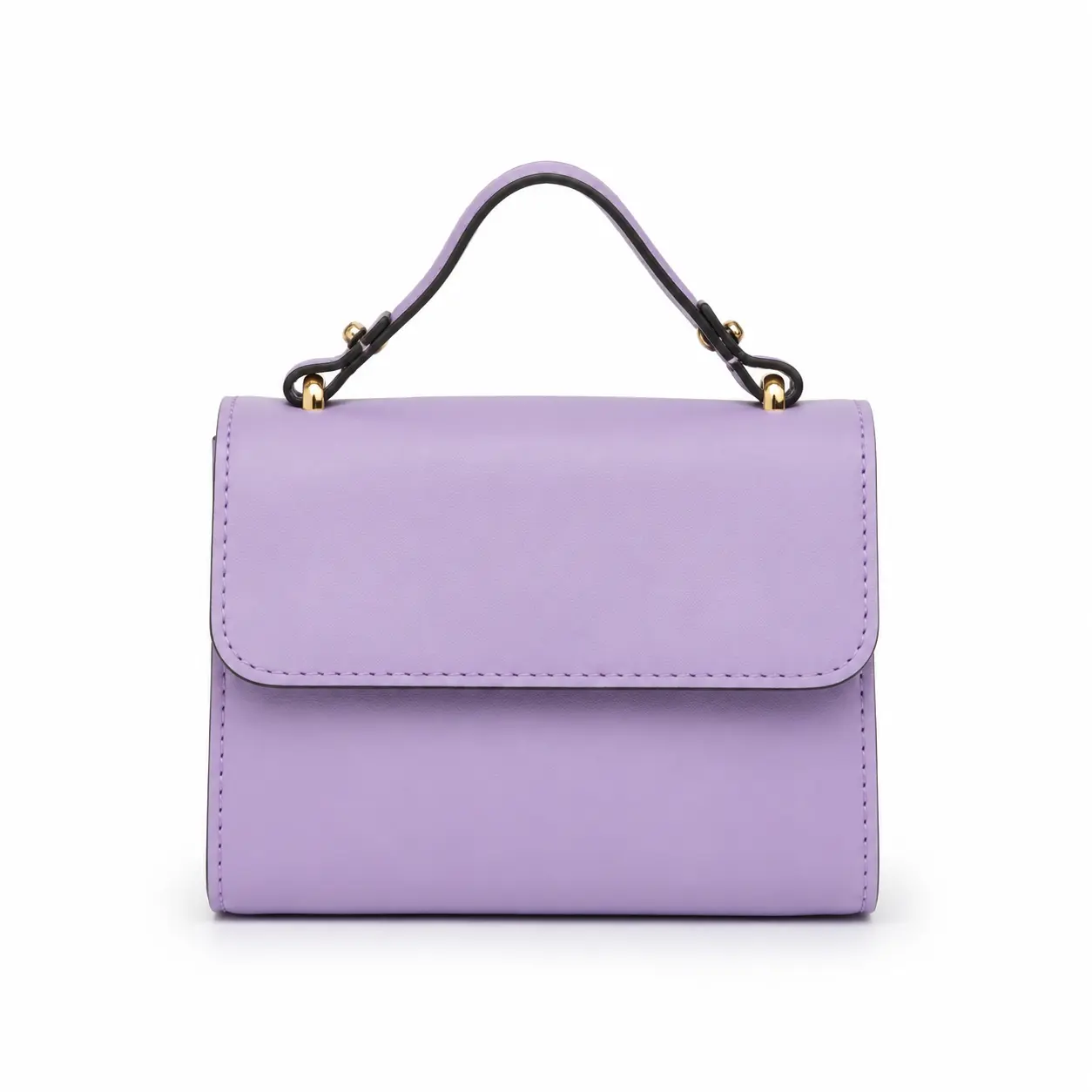 Women’s Elegant Lavender Purple Solid Plain PU Leather Structured Top Handle Satchel - Minimalist Flap Handbag with Gold-Tone Hardware for Work, Brunch, Business