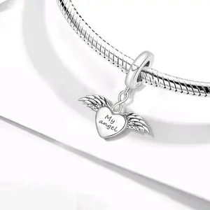 Heidy Claddy Heart Charm with Angel Wings, 925 Sterling Silver, Features "My Angel" Text, Simple Design