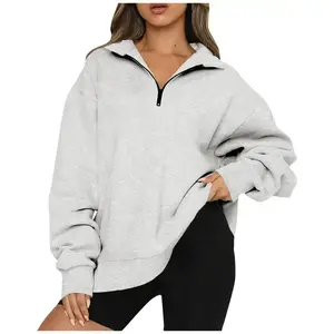 2025 New Casual Top Half Zipper Pullover Long Sleeve Sweatshirt Sweater for Women Everyday Womenswear