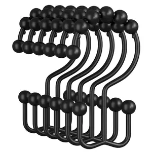 Amazer Shower Curtain Hooks, Rust-Resistant Metal Double Shower Curtain Rings for Curtain Rolling Shower Hooks, Shower Rings for Bathroom Shower Curtain Rod, Set of 12