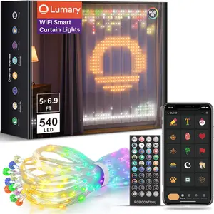 Lumary Smart Wi-Fi Curtain Lights 540 RGB LED, 6.9 x 5FT, with APP & Remote Control, DIY Color Changing American Flag String Lights for Outdoor Indoor christmas  lights