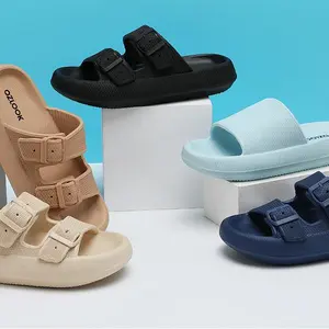 Cloud Sandals For Womens And Mens Double Buckle Adjustable Slides Hick Sole Slippers Shower Cushion Anti-Slip