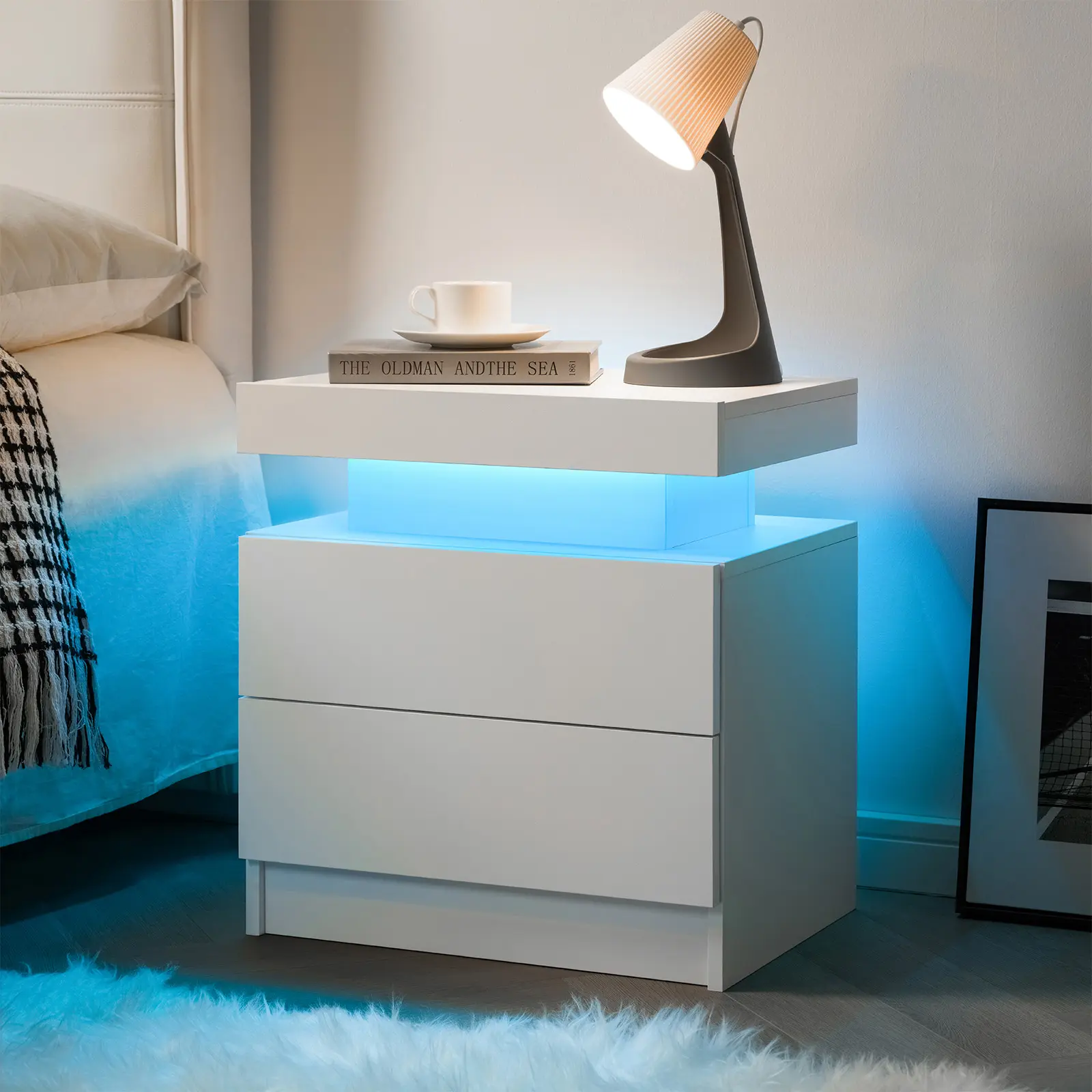CHAIRUS Modern  Minimalist Nightstand with LED Lights & 2 Drawers Smart Bedside End Table with Ample Storage Cabinet Stylish Side Table for Bedroom Decor