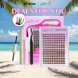 VEYESBEAUTY LuxeBold - Brown Cluster Lashes Eyelashes Cluster Individual Lash Extensions with Bond & Seal Tweezer Dramatic Volume Eyelash Makeup Cosmetic Application at Home
