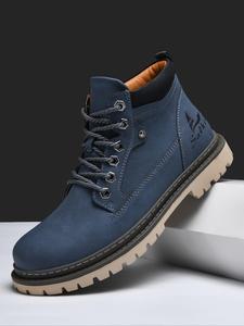 men's fashionable solid color lace up ankle boots, shoes for men, casual comfortable non-slip boots for outdoor, male all-match round toe shoes for daily wear