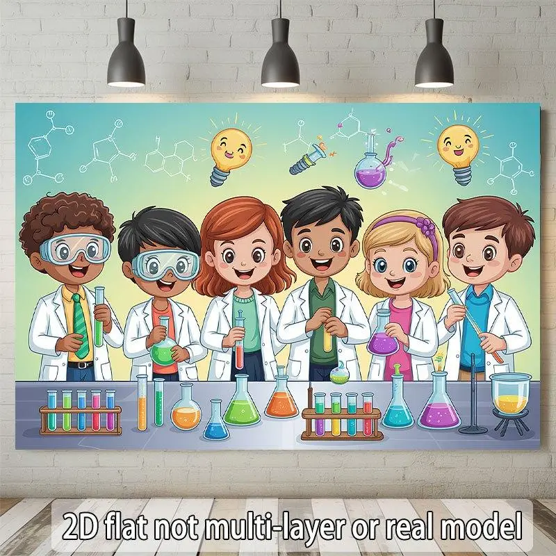 2D Flat Banner 1pc, Science Team with Lab Equipment, for Events, Wedding, Party, Coming-of-age, Ceremony, Four Season, Entryway, Room Decor, Indoor/Outdoor Celebrations, Perfect Gift ForParty Planners Polyester