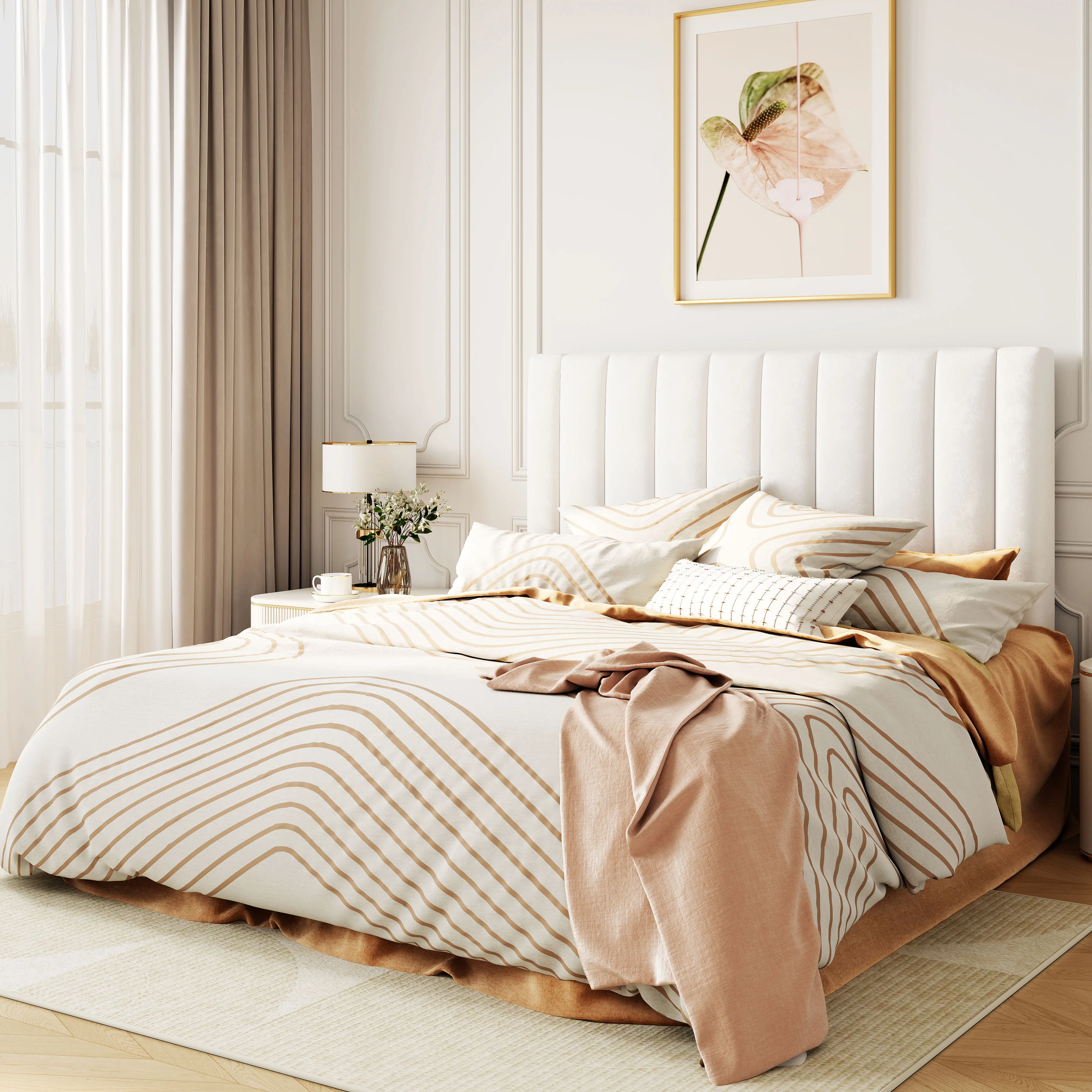 HOOMIC Velvet Upholstered Platform Bed Frame【Frame Only No Mattress】with Vertical Channel Tufted Headboard, Strong Slats Support, No Box Spring Needed, Full/Queen/King Size#TikTokShopDealsforYouDays#DealsforYouDays#Summervibes#Summergarden