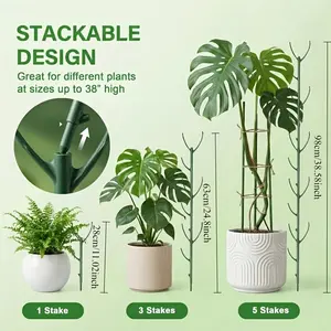 6-Pack Monstera Plant Support Stakes, 5 Support Stands and 1 Roll of Velcro, Stackable Tall Stakes with Velcro Straps, ned for Climbing Plant Stem Support - Durable Trellis Style Garden Stakes, Suitable for Outdoor Gardening