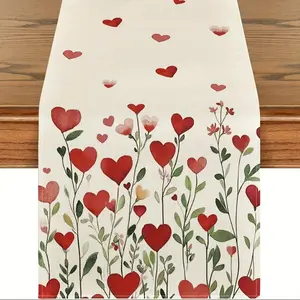 1 PC, Heart-Shaped Plant Valentine's Day Romance Table Runner Anniversary Celebration Wedding Leaf Pattern Kitchen Table Decor Home Party Use Aesthetic Appeal