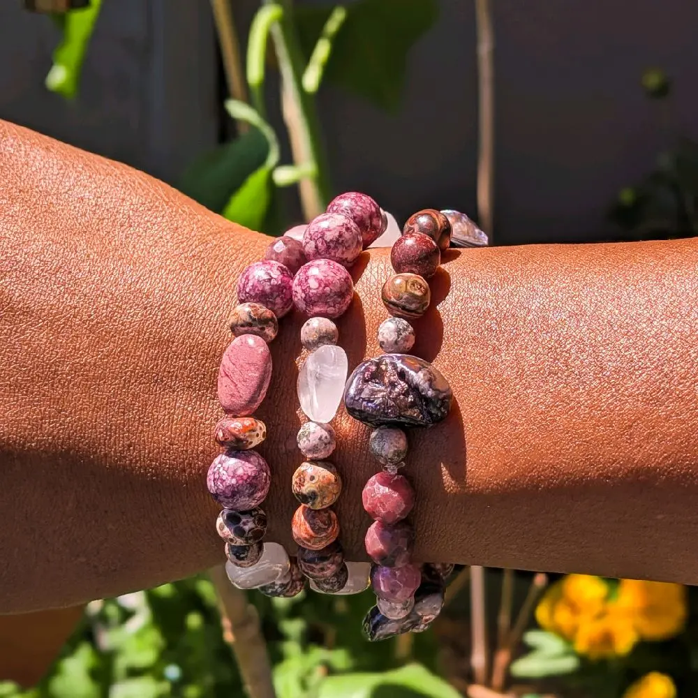 ALAAFIA - PEACE: An Afro-centric Rhodonite Beaded Bracelet for Peace, Harmony, Compassion, and Forgiveness; Rhodonite, Authentic Pearl, Heart-Shaped Rose Quartz, and Leopard Skin Jasper; Jewelry for Healing, Love, Peace, Heart Chakra & Emotional Healing