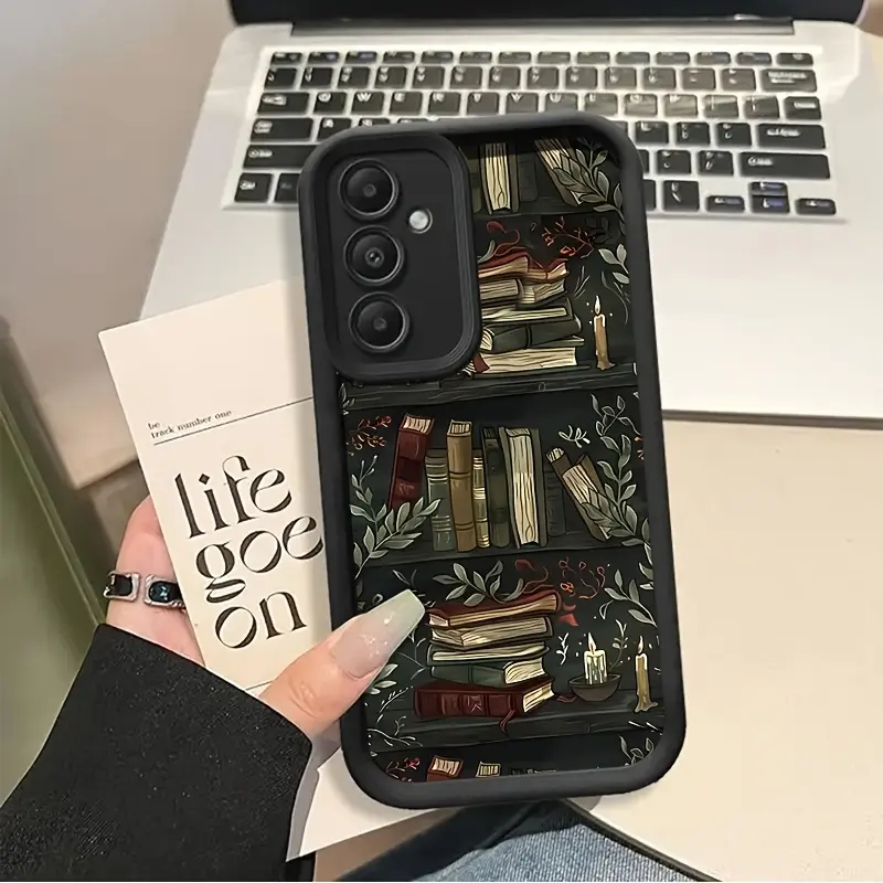 Retro Bookshelf Print Silicone Smartphone Case - Soft TPU Non-Slip Waterproof Cover with Full Camera Lens Protection for Samsung Galaxy S26 S25 S24+ S23 S22 S21 Ultra FE Note20 A54 A53 A52 A36 A35 A34 A33 A17 A16 A15 A14 A13 (Gift), Cellphone, Devices, Ca