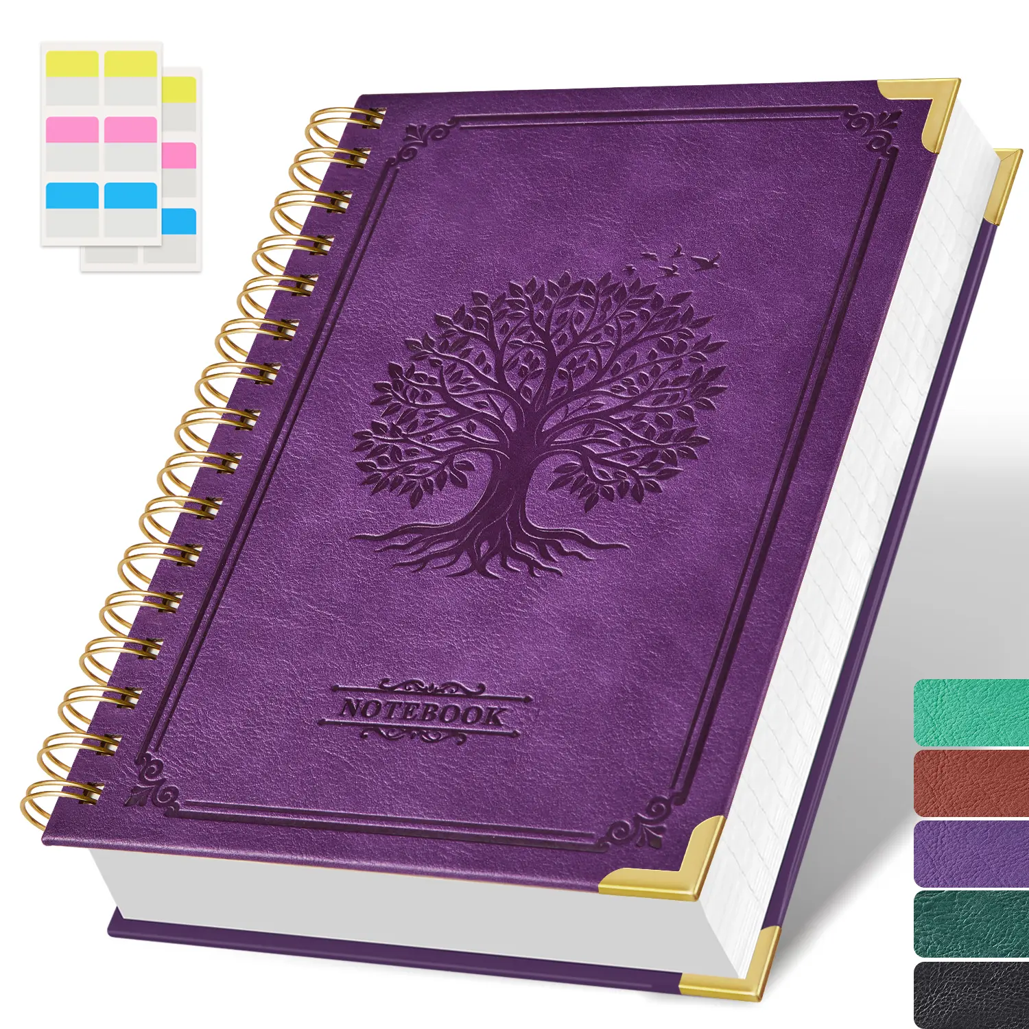 Hardcover Spiral Notebook - A5 School Supplies, 300 Pages Lined Vintage Leather Cover, Tree of Life Embossed, 100GSM Thick No-Bleed Paper, Inner Pocket, 5.8"X8.2", Ideal Christmas Gift for Women-Men