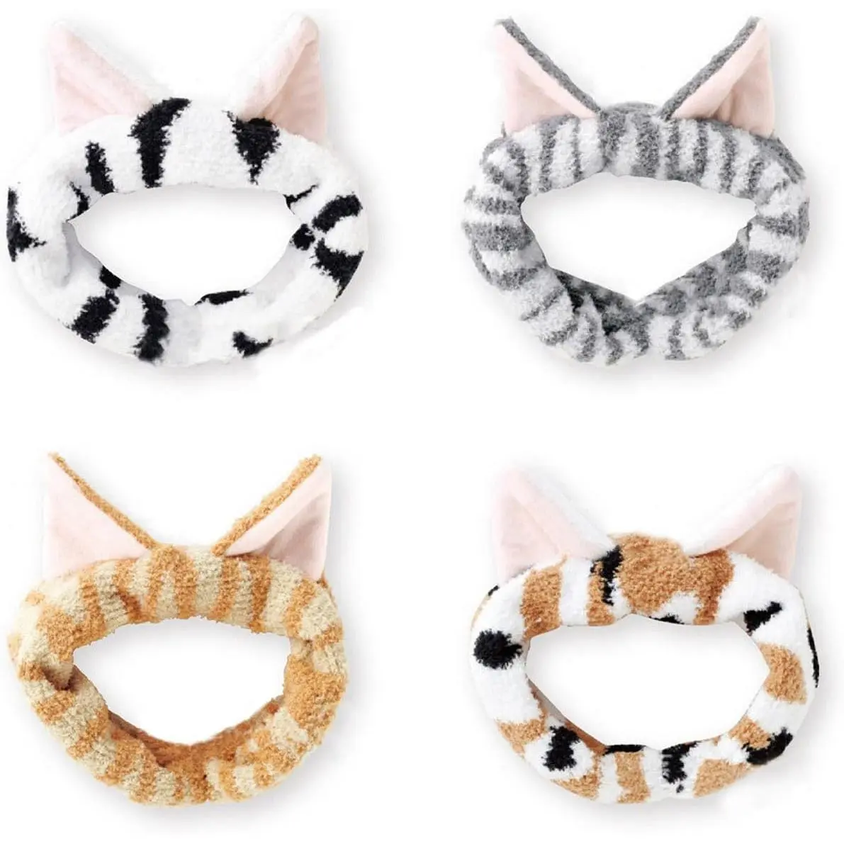 Spa Facial Terry Cloth Towels Headbands with Cute Cat Ear Hairbands for Wash & Makeup