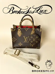 Pre-owned Louis Vuitton OnTheGo PM Bag in Monogram Reverse Canvas, Natural Cowhide Trim