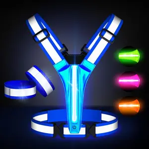 Led Light Up Running Vest Reflective Vest for Runners Night Walking, Rechargeable LED Reflective Running Vest High Visibility with Adjustable /Shoulde, Reflective Armband for Women Men