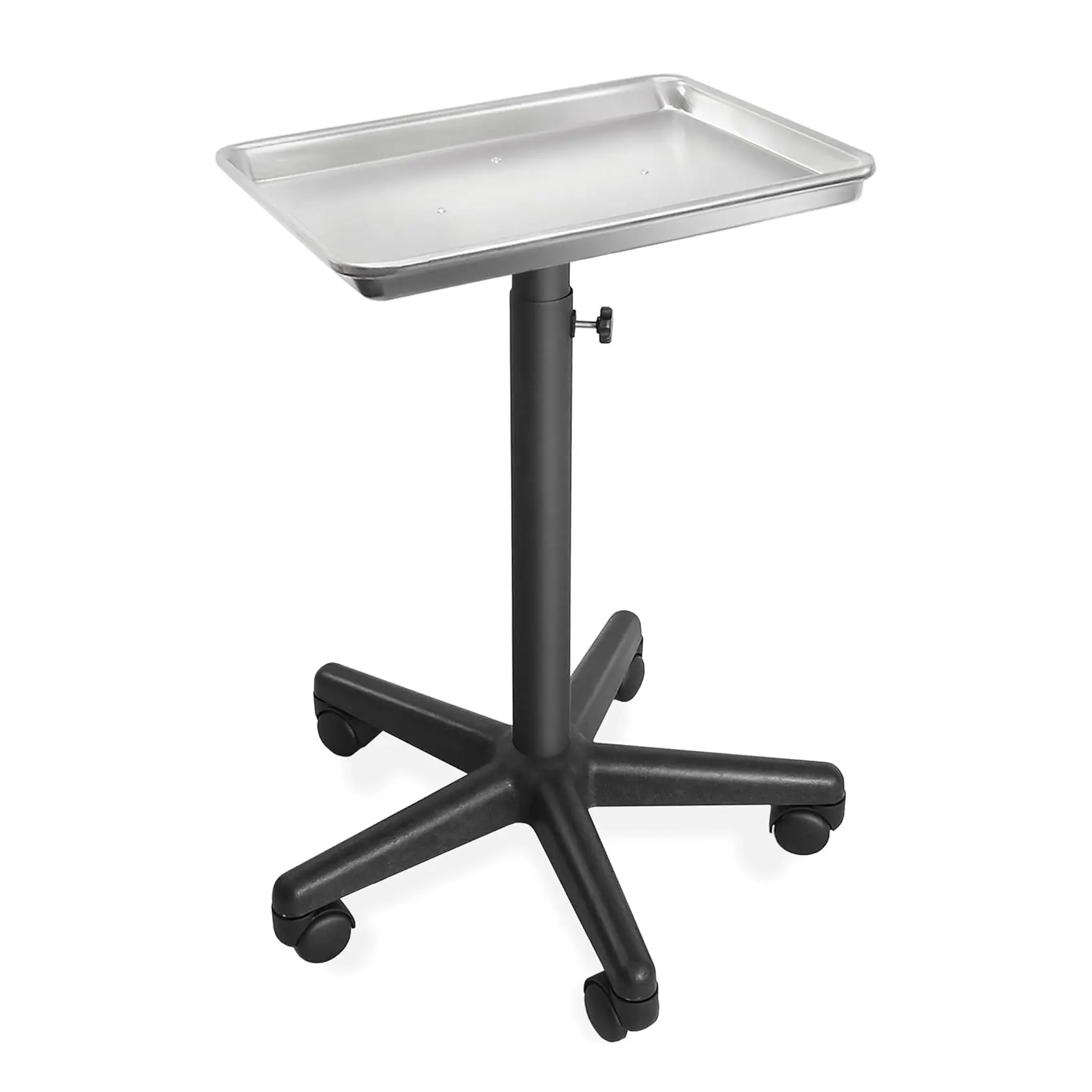 Saloniture 18-in Width Aluminum Instrument Tray - Heavy-Duty Metal Rolling Base, Swivel & Height Adjust Beauty Salon Equipment, Commercial Salon Furniture for Hair Stylists, No Fire Safety Label, Commercial Salon Equipment